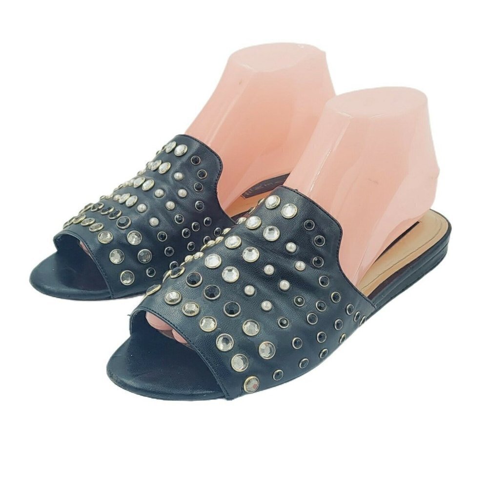 Steven By Steve Madden Black Rhinestone Jeweled Slide Sandals Size 8M